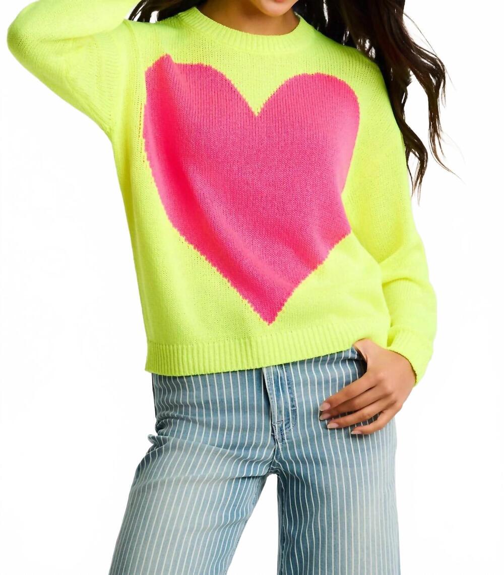NEW LISA TODD amore mio heart sweater in neon yellow
